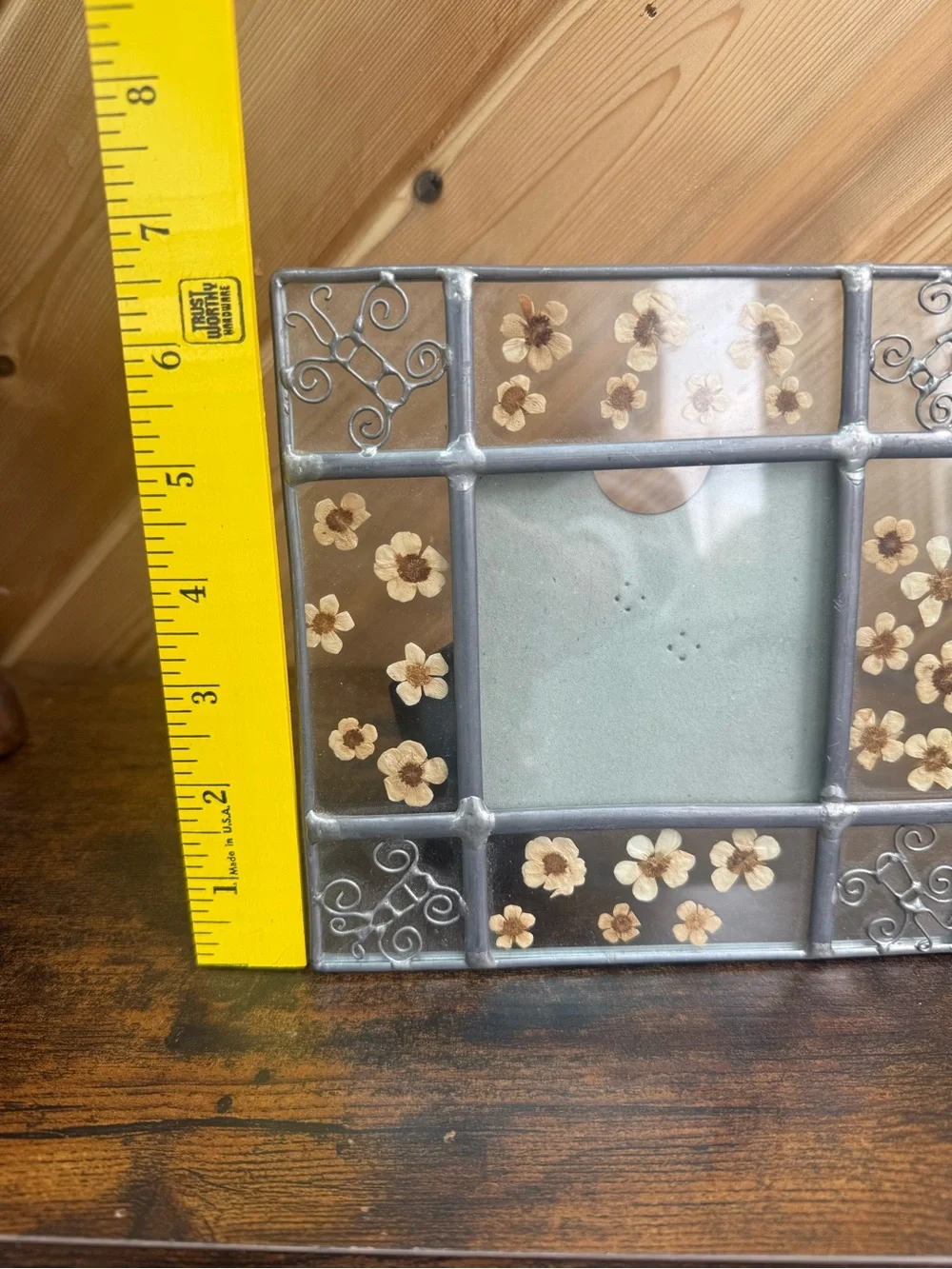 Floral Pressed Flower Leaded Glass Photo Frame - Cream Floral